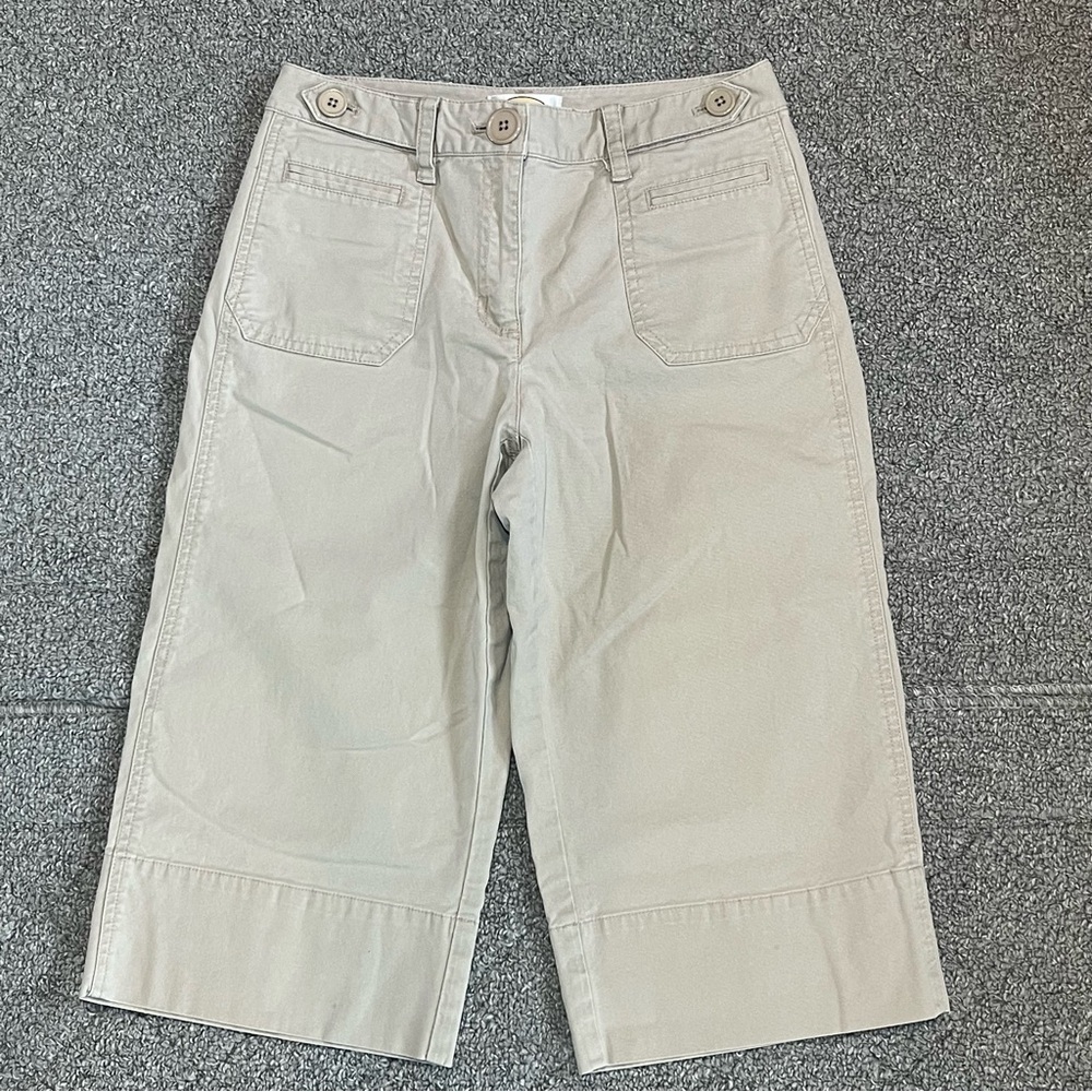 Vintage Talbots Stretch Capri Pants Womens Size 2 Petite Beige Pockets